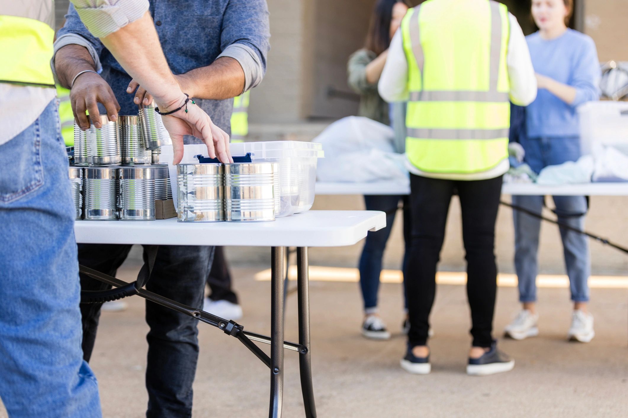Volunteers sorting donated items together