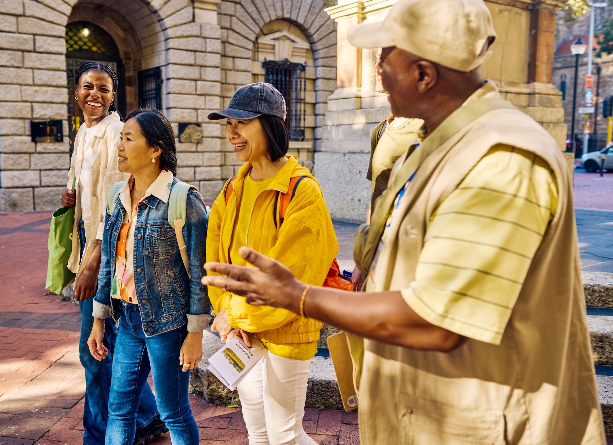Group walking together outdoors in an urban neighborhood